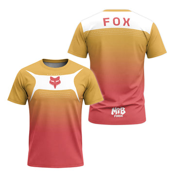 Fox Mustard Red Gradient Short Sleeve Mountain Bike Jersey - front and back view