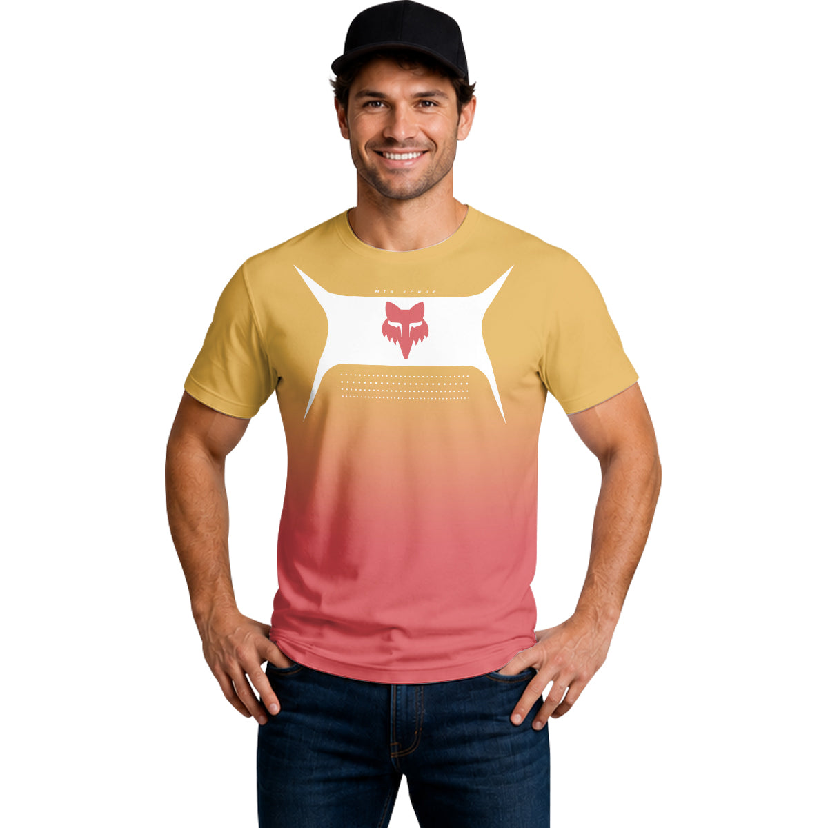 Fox Mustard Red Gradient Short Sleeve Mountain Bike Jersey - lifestyle view