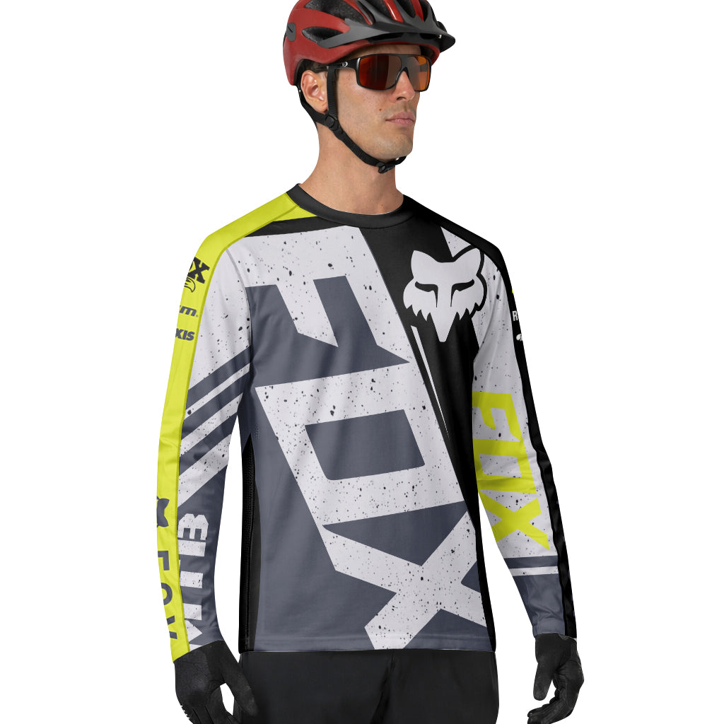 Fox Neon Yellow Gray Long Sleeve Mountain Bike Jersey - lifestyle view