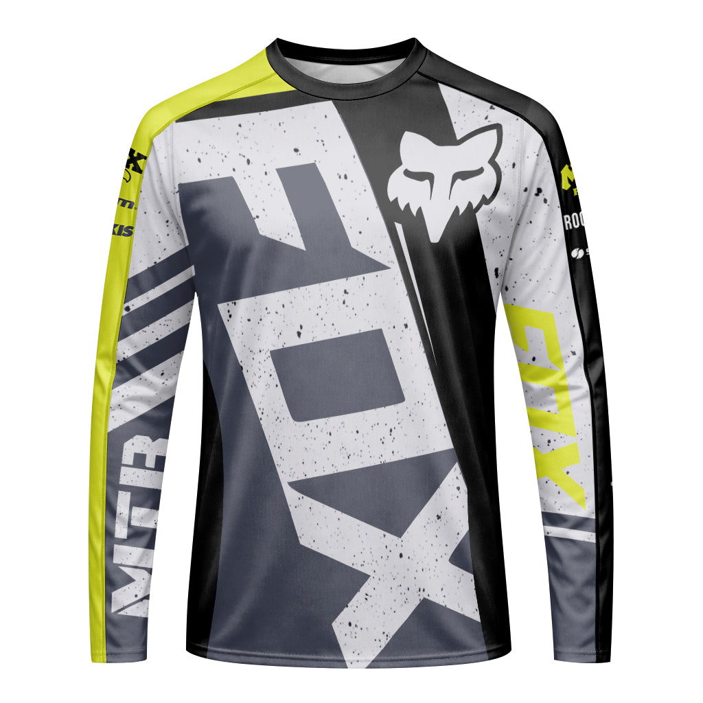 Fox Neon Yellow Gray Long Sleeve Mountain Bike Jersey - front view mockup
