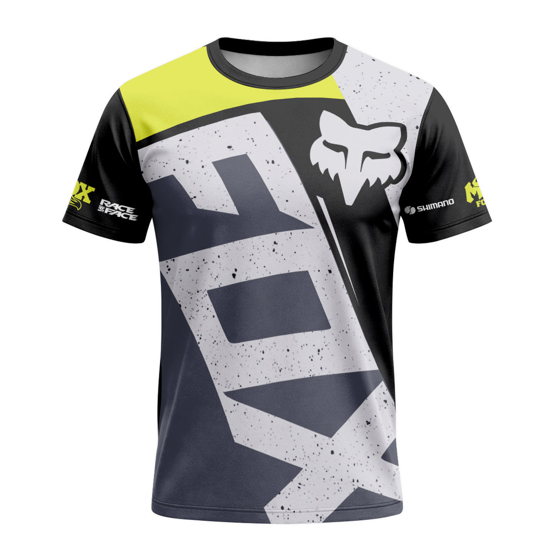 Fox Neon Yellow Gray Short Sleeve Mountain Bike Jersey - front and back view