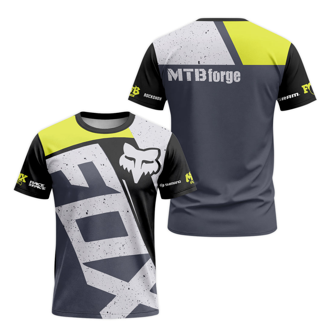 Fox Neon Yellow Gray Short Sleeve Mountain Bike Jersey - front and back view