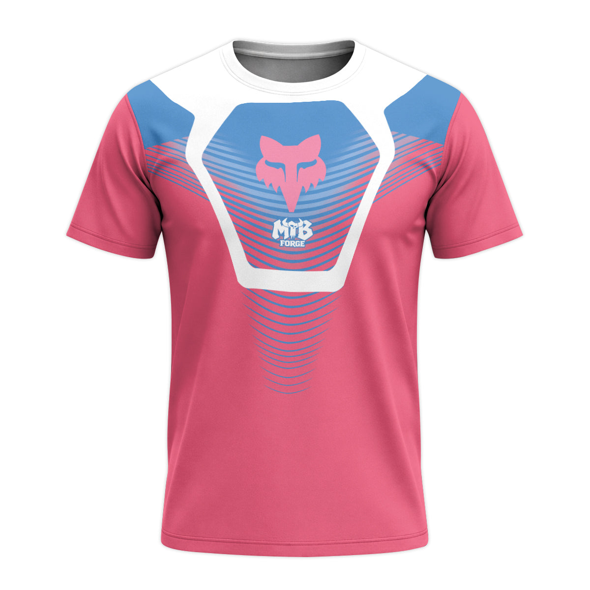 Fox Pink Blue White Short Sleeve Mountain Bike Jersey - front view mockup