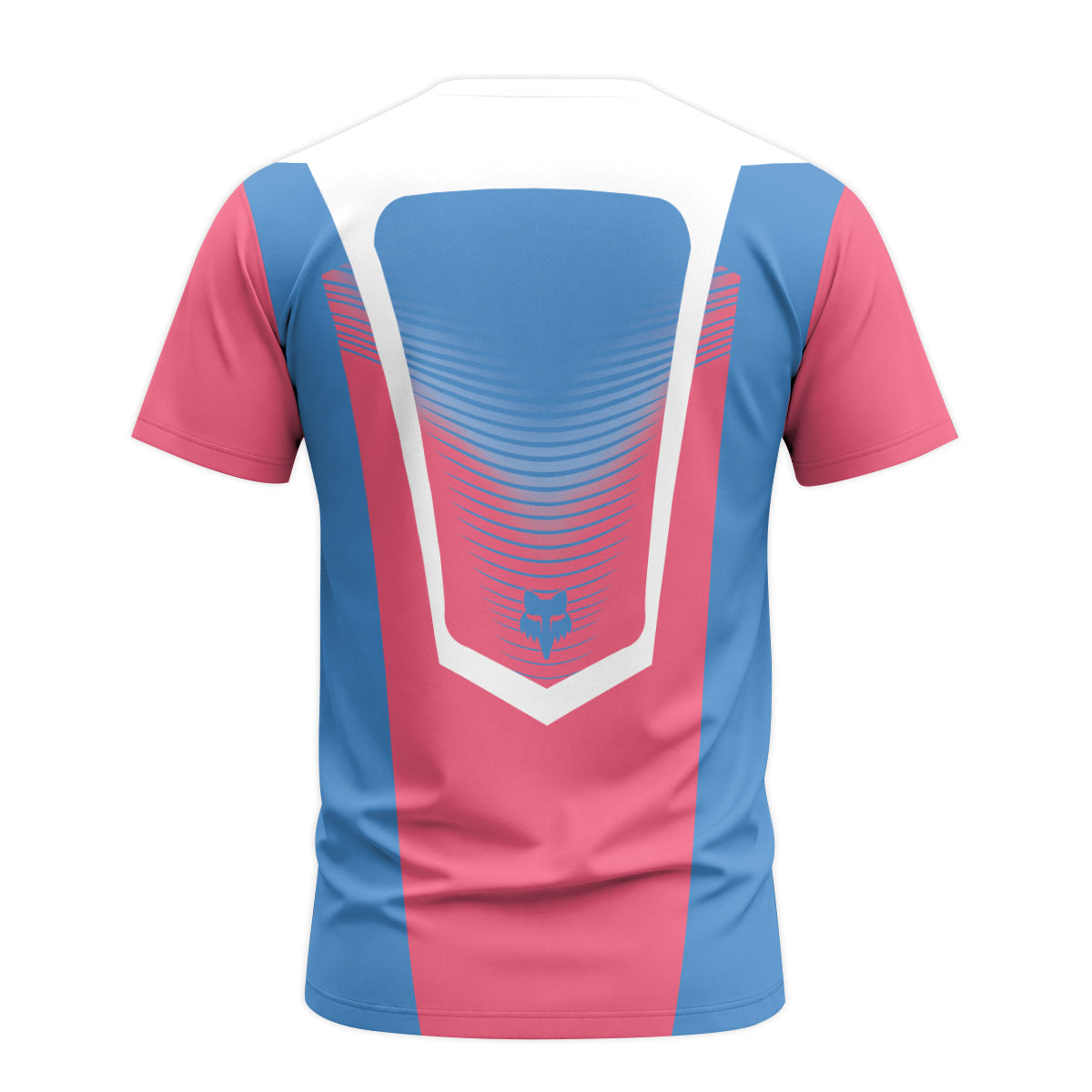 Fox Pink Blue White Short Sleeve Mountain Bike Jersey - back view mockup