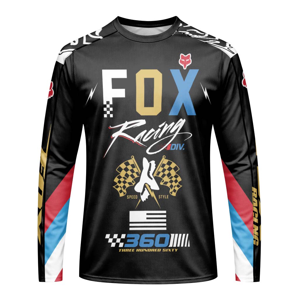 Fox Racing 360 Black Gold Long Sleeve Motocross Jersey - front view mockup