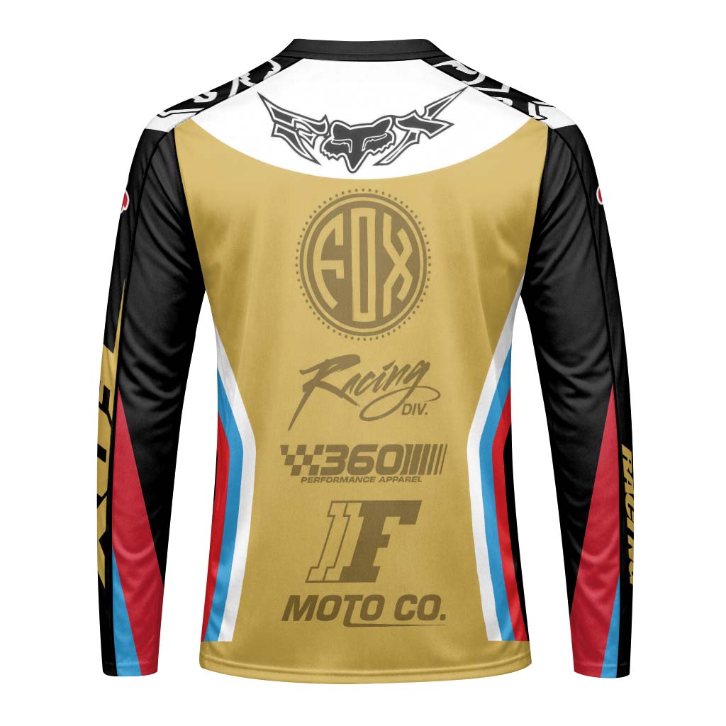 Fox Racing 360 Black Gold Long Sleeve Motocross Jersey - front view mockup