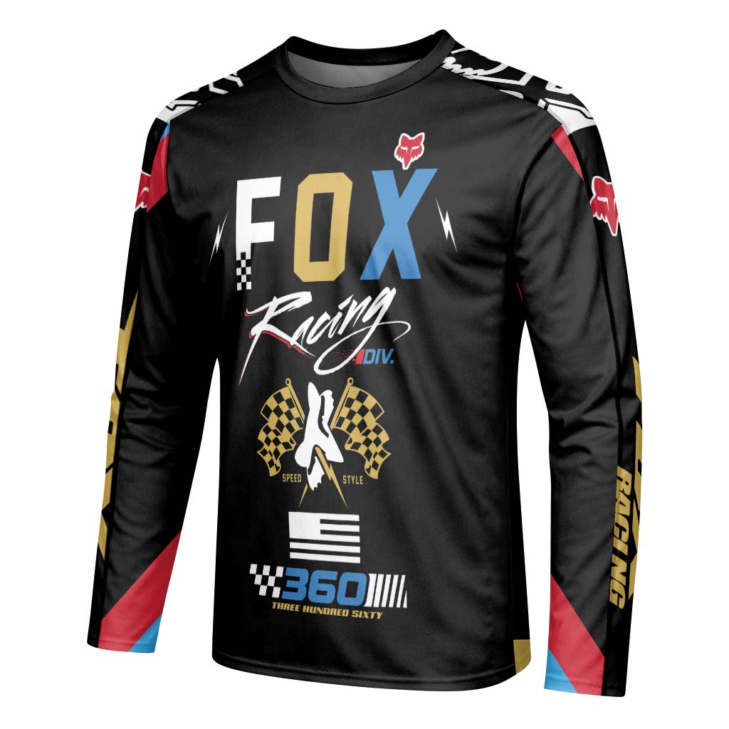 Fox Racing 360 Black Gold Long Sleeve Motocross Jersey - left side mockup