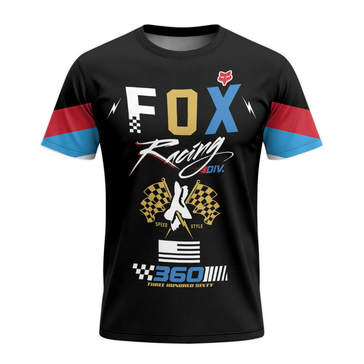 Fox Racing 360 Black Gold Short Sleeve Motocross Jersey - front view mockup