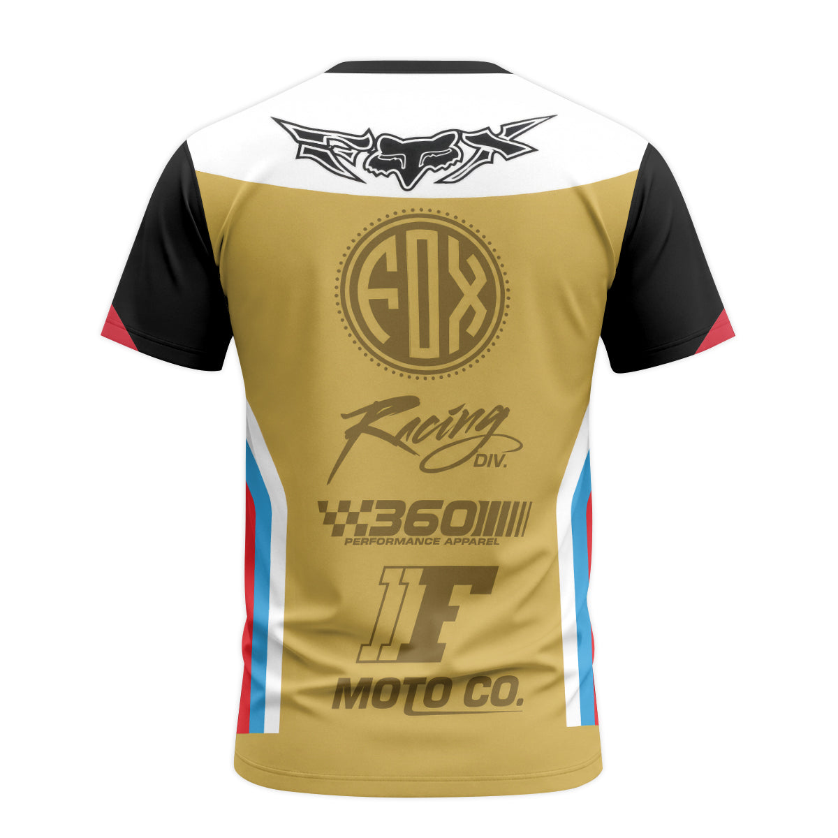 Fox Racing 360 Black Gold Short Sleeve Motocross Jersey - back view mockup
