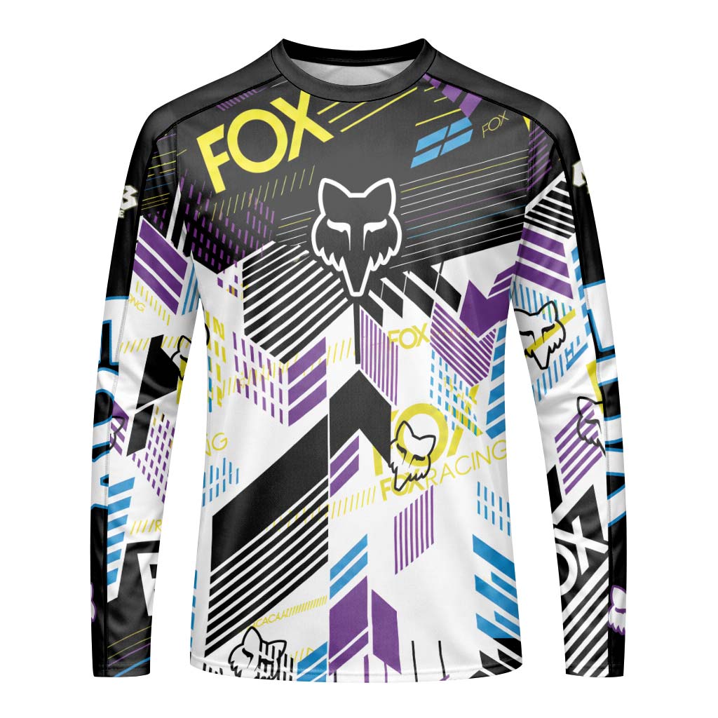 Fox Racing Abstract Neon Multicolor Long Sleeve Mountain Bike Jersey - front view mockup