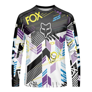 Fox Racing Abstract Neon Multicolor Long Sleeve Mountain Bike Jersey - front view mockup