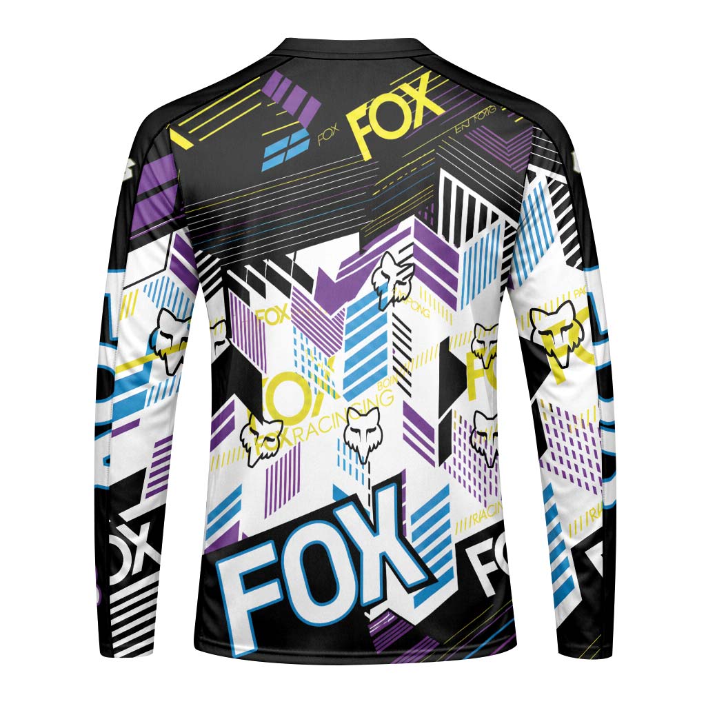 Fox Racing Abstract Neon Multicolor Long Sleeve Mountain Bike Jersey - back view mockup