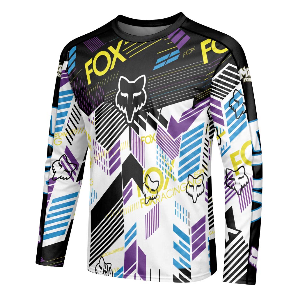 Fox Racing Abstract Neon Multicolor Long Sleeve Mountain Bike Jersey - left side mockup