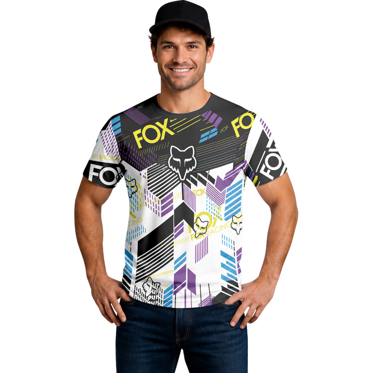 Fox Racing Abstract Neon Multicolor Short Sleeve Mountain Bike Jersey - lifestyle view