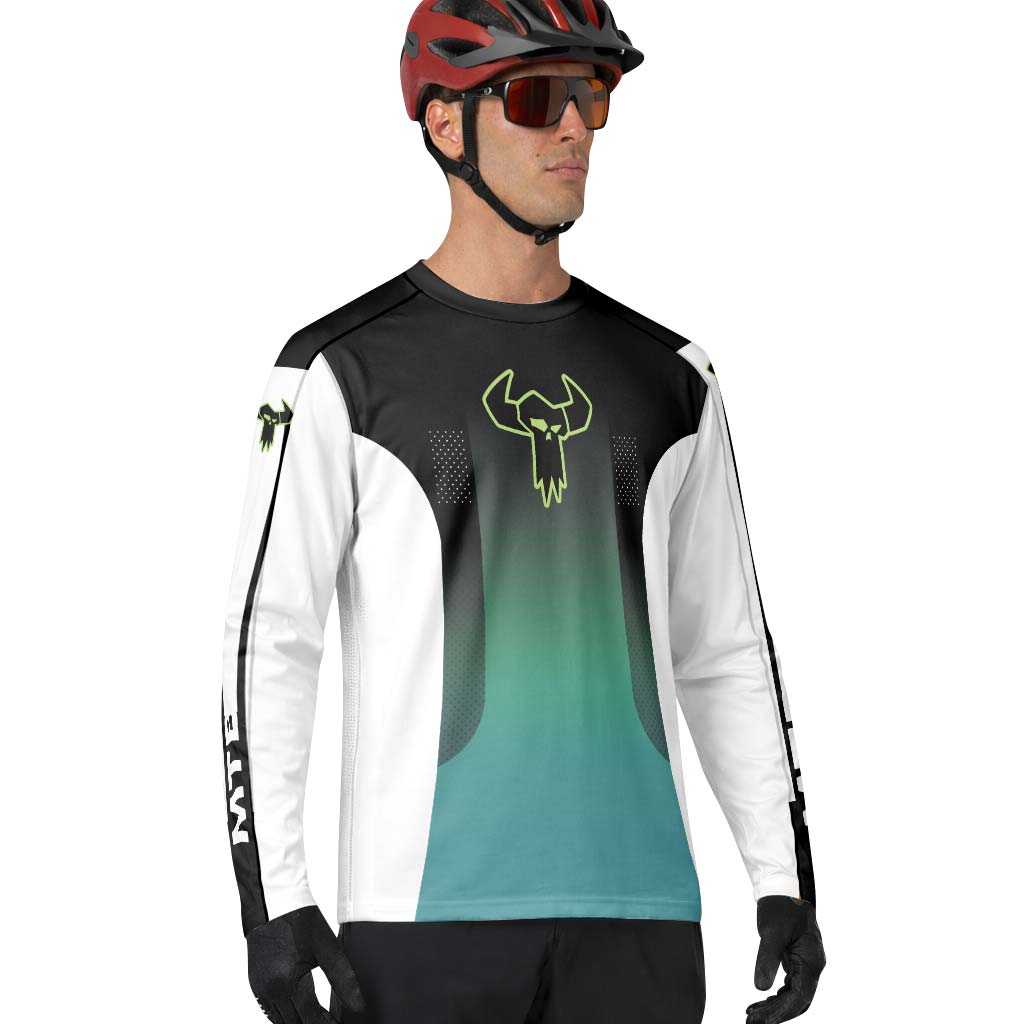 MTB Racing Black Teal Gradient Long Sleeve Mountain Bike Jersey
