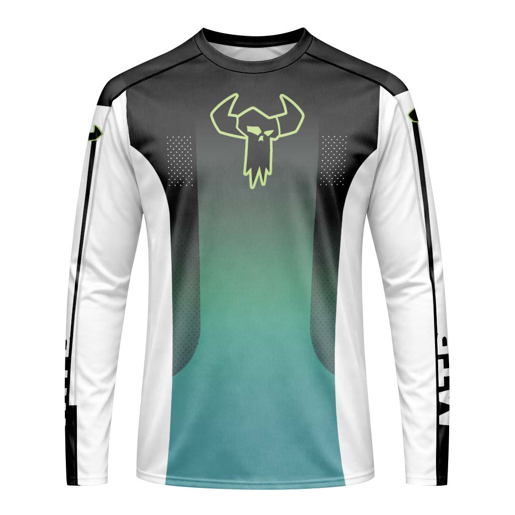 MTB Racing Black Teal Gradient Long Sleeve Mountain Bike Jersey