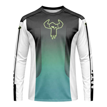 MTB Racing Black Teal Gradient Long Sleeve Mountain Bike Jersey