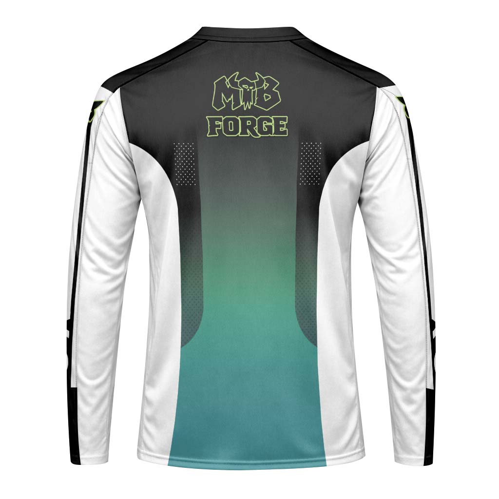 Fox Racing Black Teal Gradient Long Sleeve Mountain Bike Jersey - back view mockup