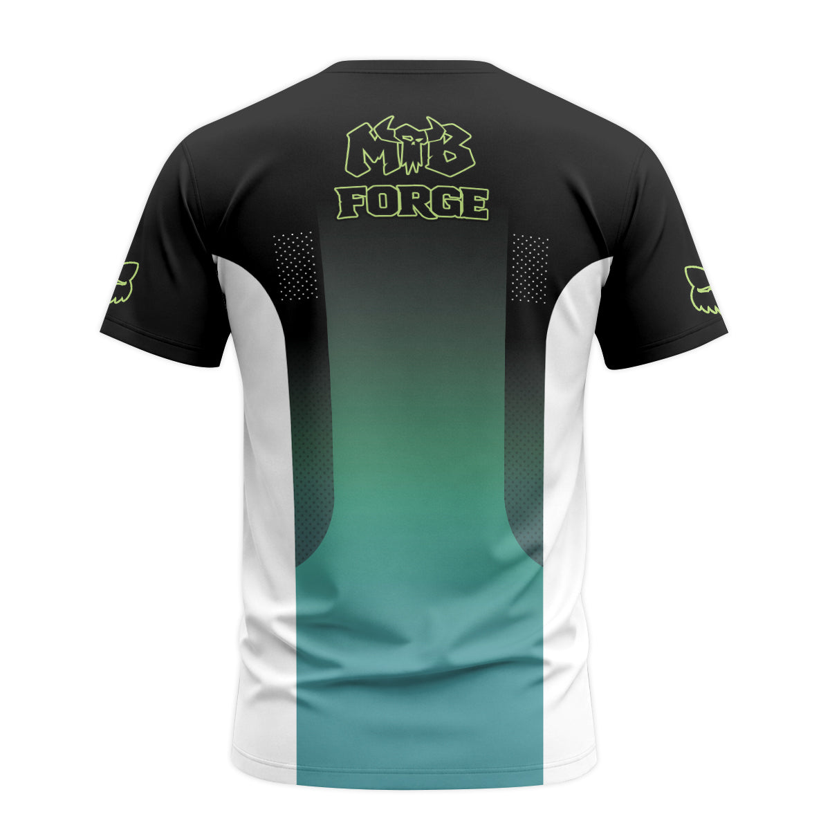 Fox Racing Black Teal Gradient Short Sleeve Mountain Bike Jersey - back view mockup