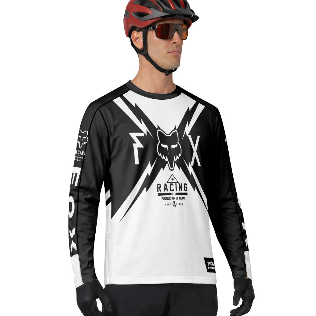 Fox Racing Black White Long Sleeve Mountain Bike Jersey - lifestyle view