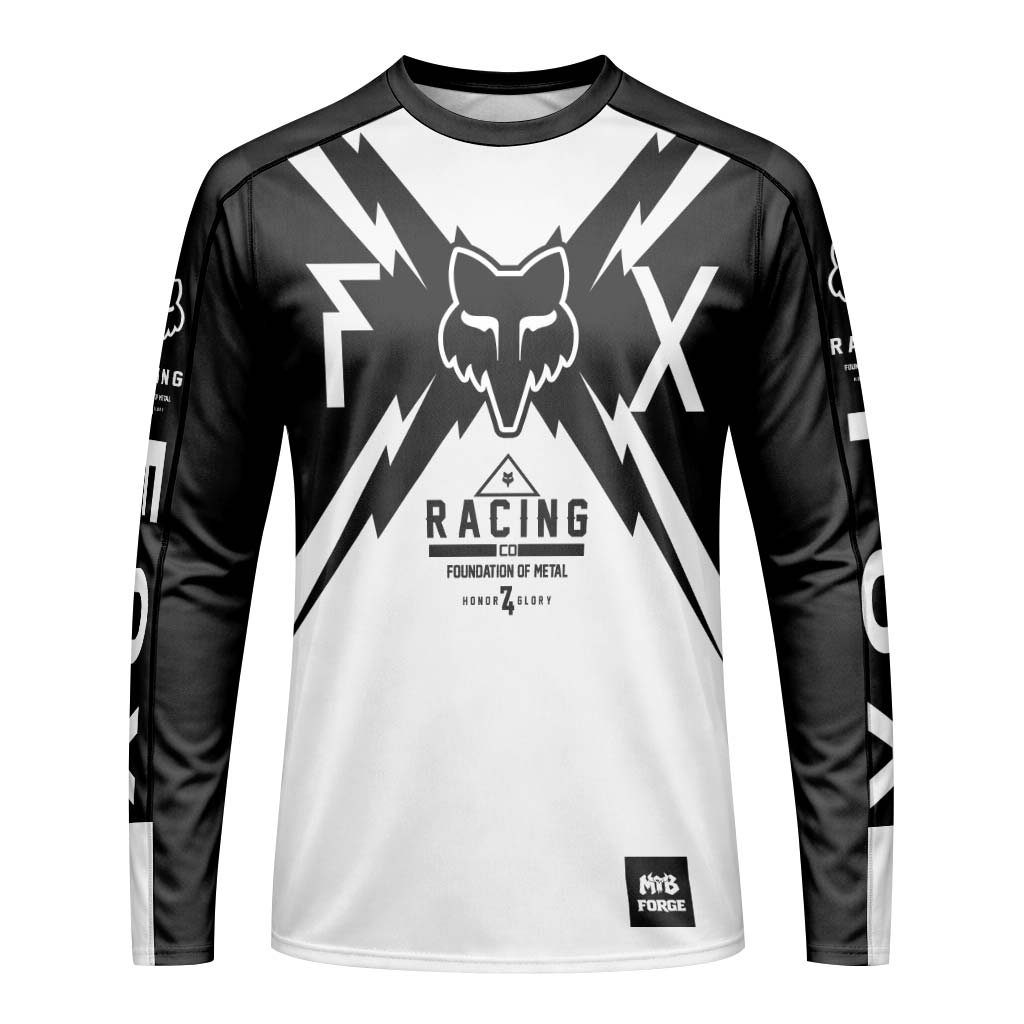 Fox Racing Black White Long Sleeve Mountain Bike Jersey - front view mockup