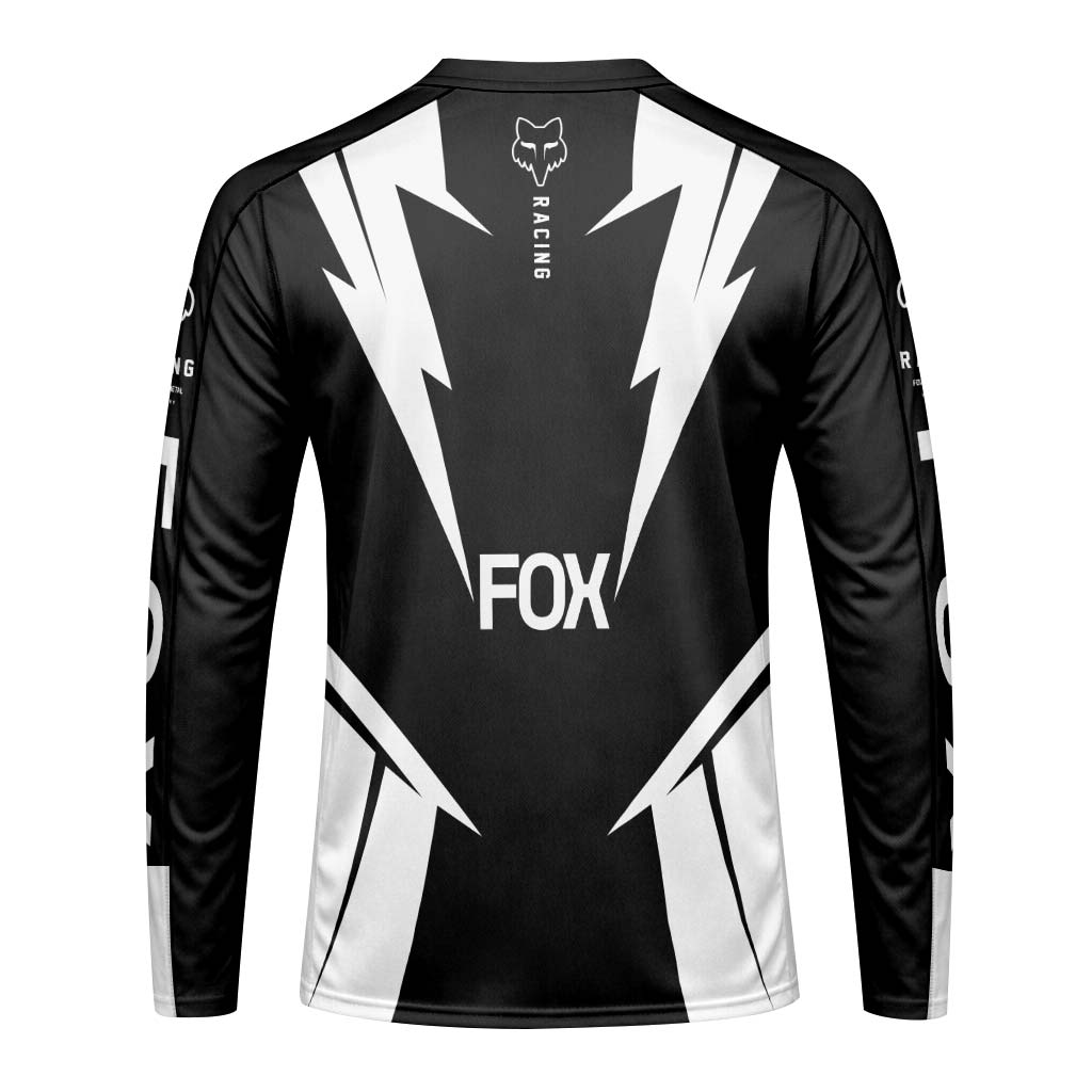 Fox Racing Black White Long Sleeve Mountain Bike Jersey - back view mockup