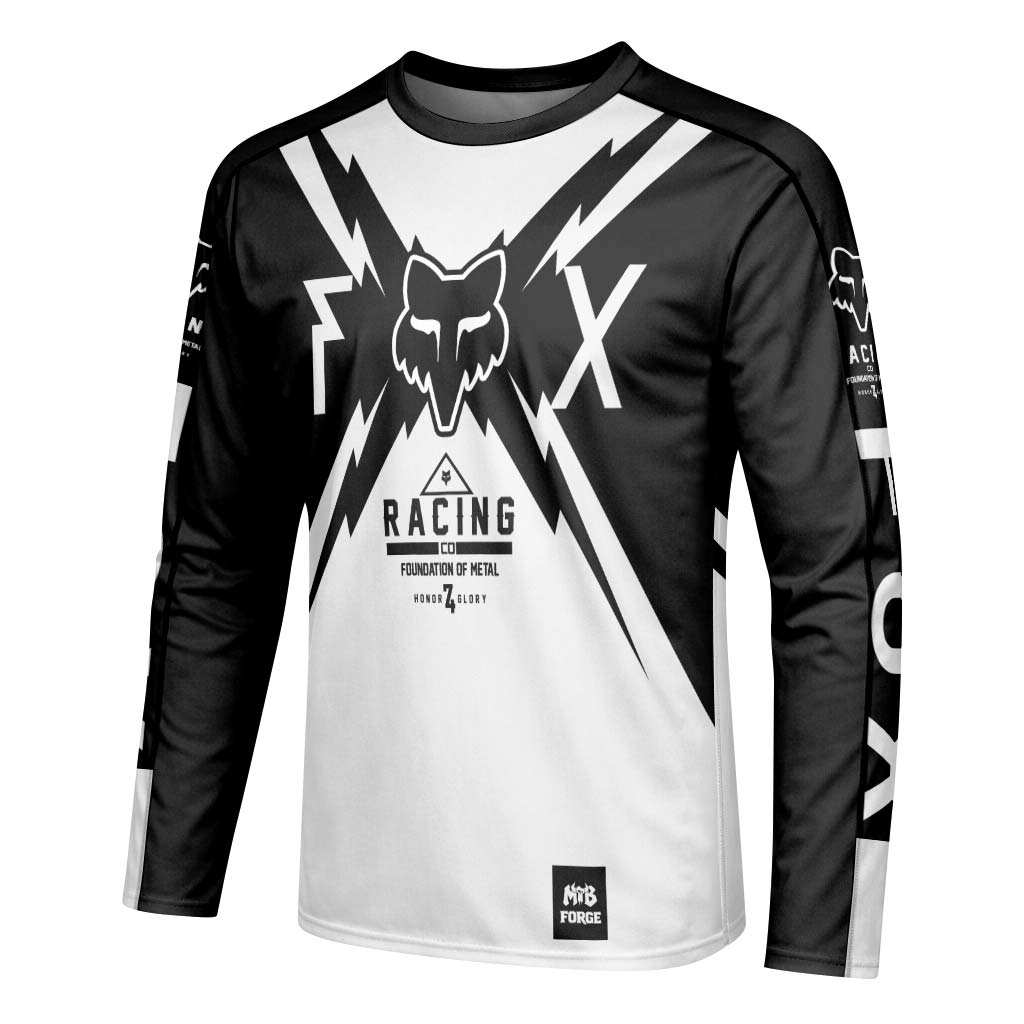 Fox Racing Black White Long Sleeve Mountain Bike Jersey - left side mockup