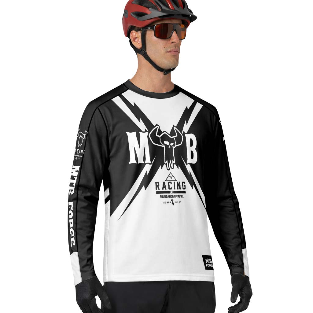 MTB Racing Black White Long Sleeve Mountain Bike Jersey