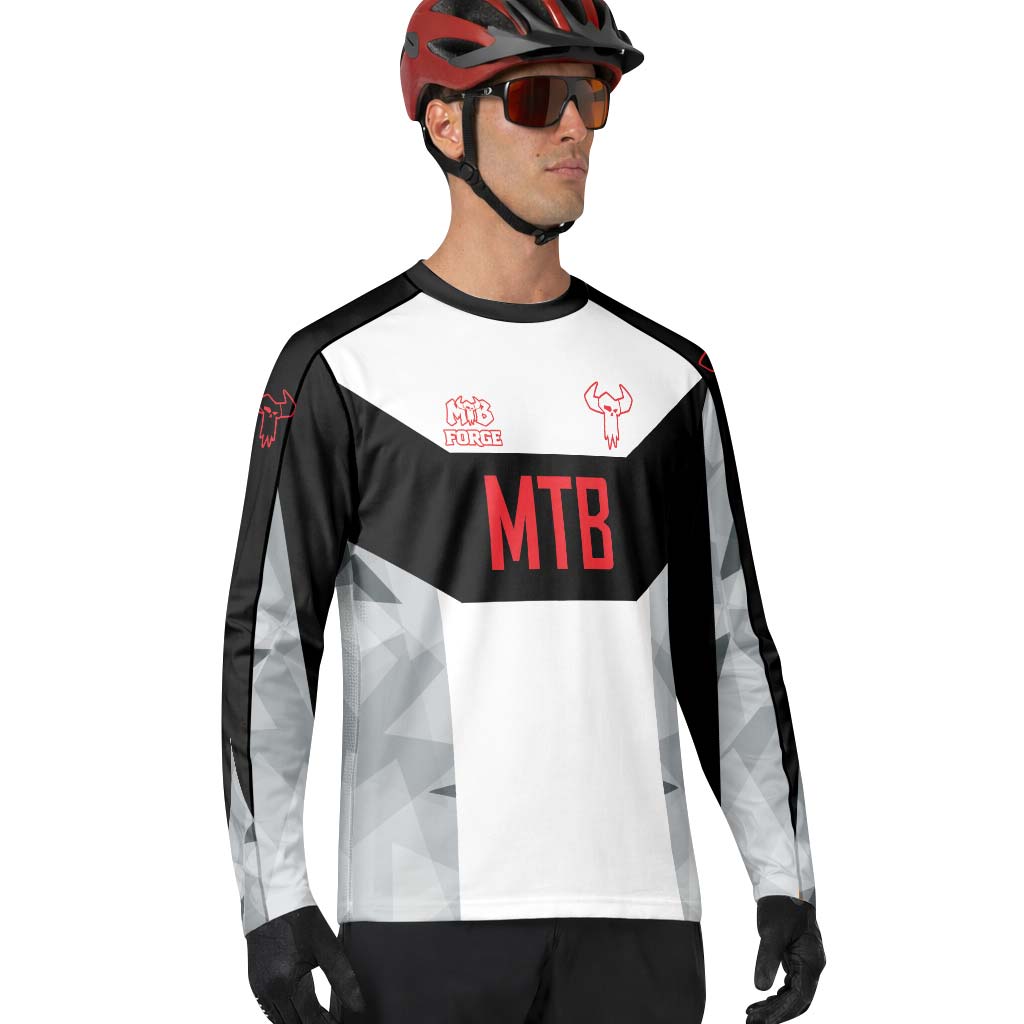 MTB Racing Black White Red Long Sleeve Mountain Bike Jersey