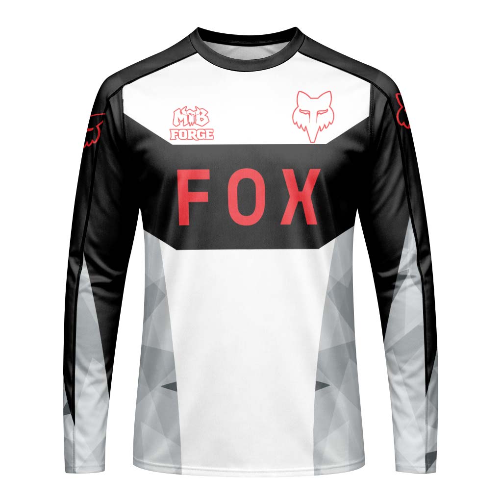 Fox Racing Black White Red Short Sleeve Mountain Bike Jersey - front view mockup
