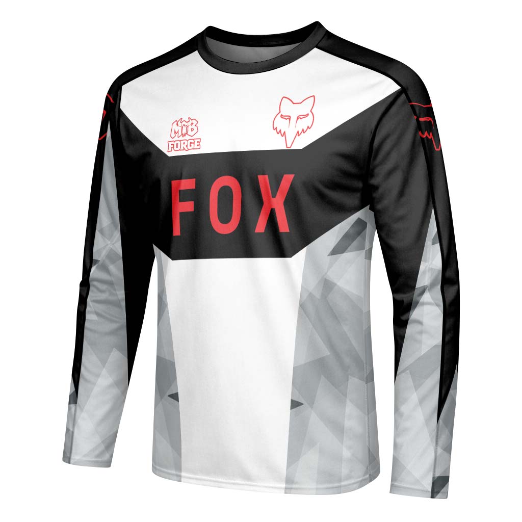 Fox Racing Black White Red Short Sleeve Mountain Bike Jersey - left side mockup