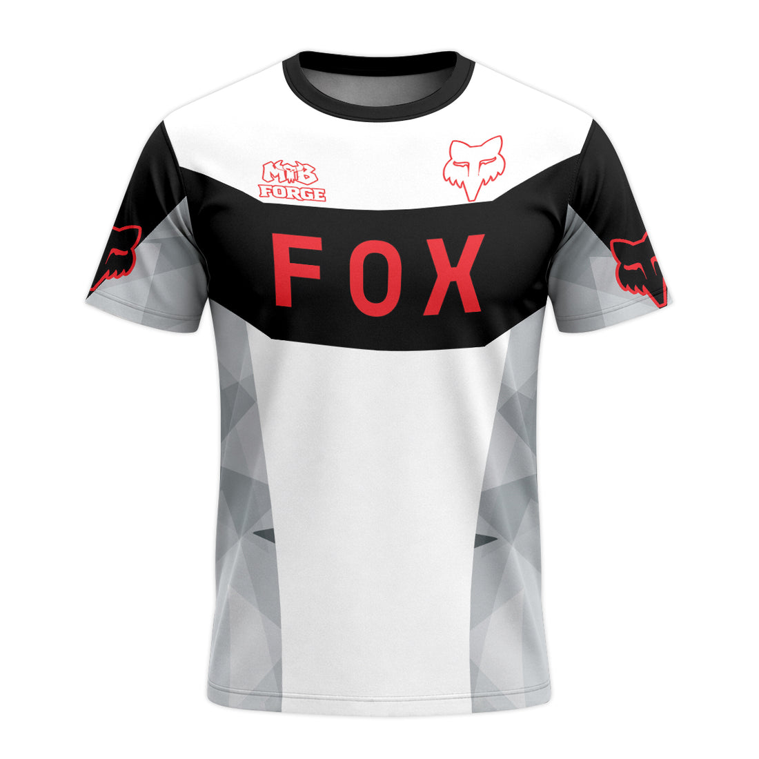 Fox Racing Black White Red Short Sleeve Mountain Bike Jersey - front and back view