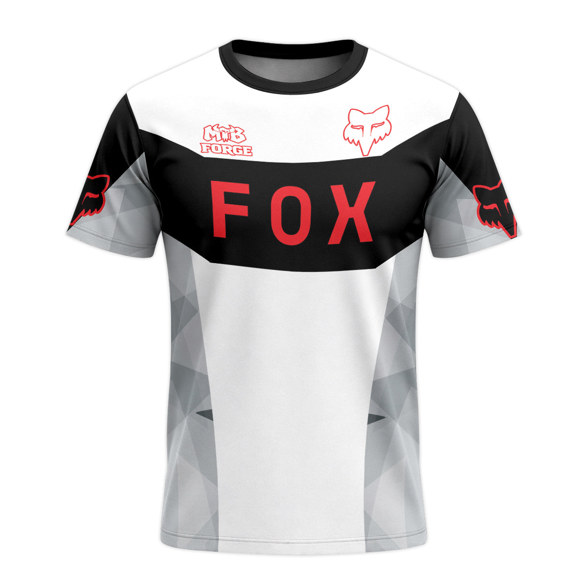 Fox Racing Black White Red Short Sleeve Mountain Bike Jersey - front view mockup