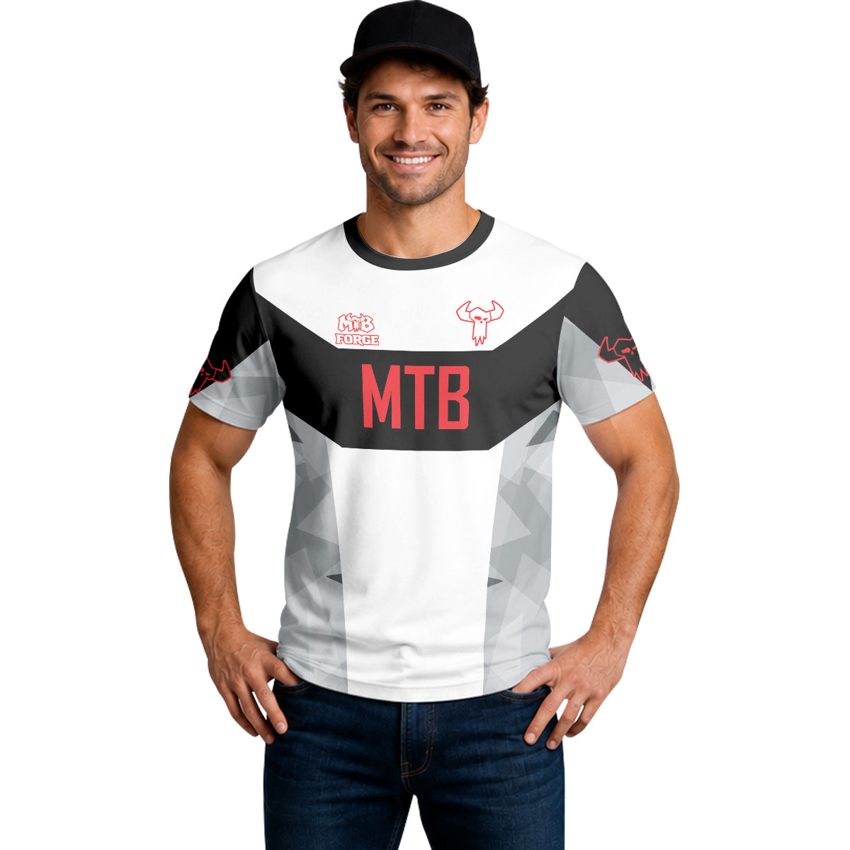 MTB Racing Black White Red Short Sleeve Mountain Bike Jersey