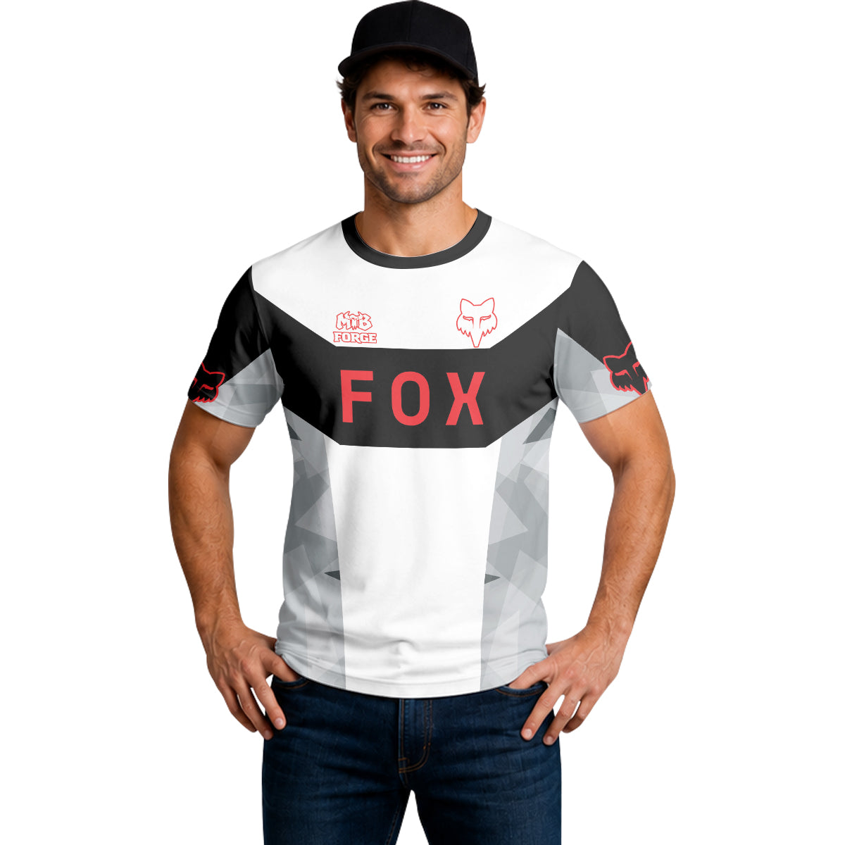 Fox Racing Black White Red Short Sleeve Mountain Bike Jersey - lifestyle view