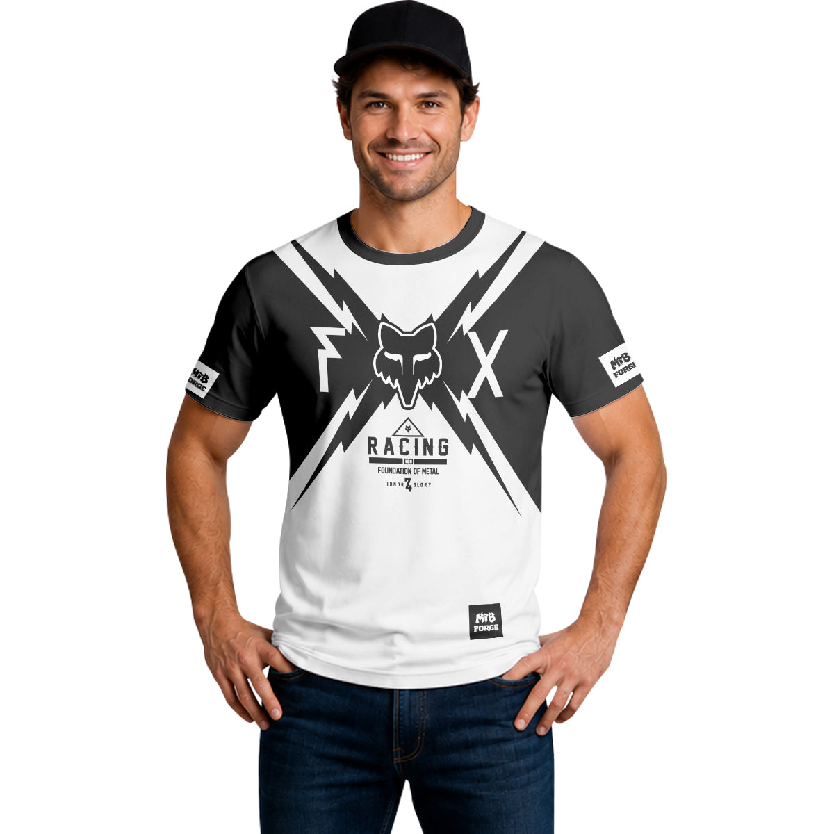 Fox Racing Black White Short Sleeve Mountain Bike Jersey - lifestyle view