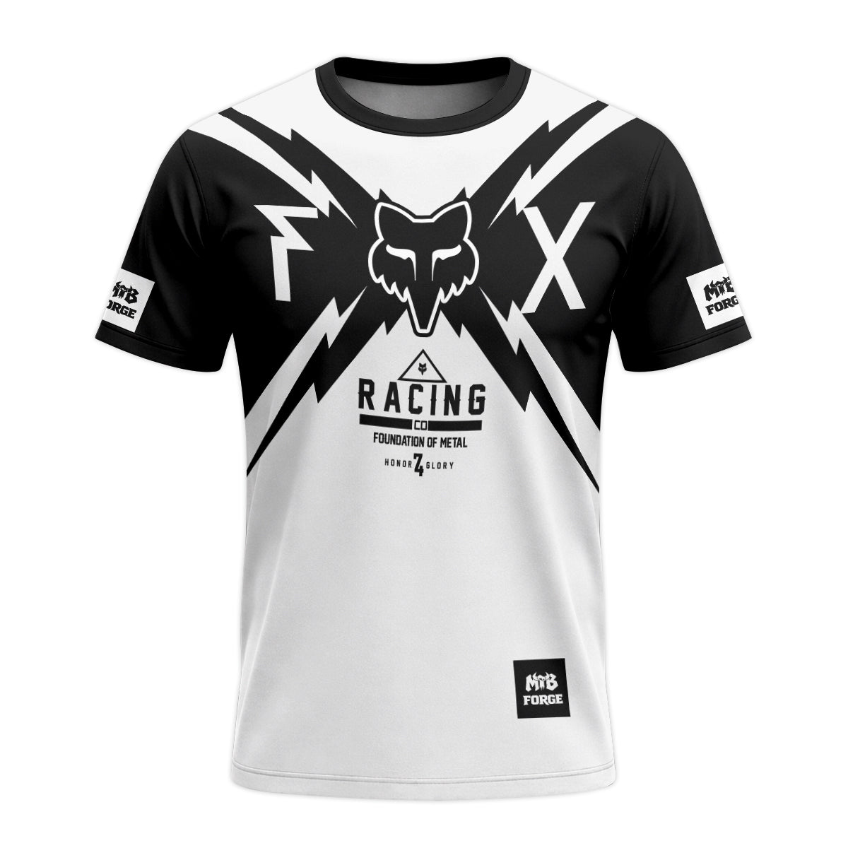 Fox Racing Black White Short Sleeve Mountain Bike Jersey - front view mockup