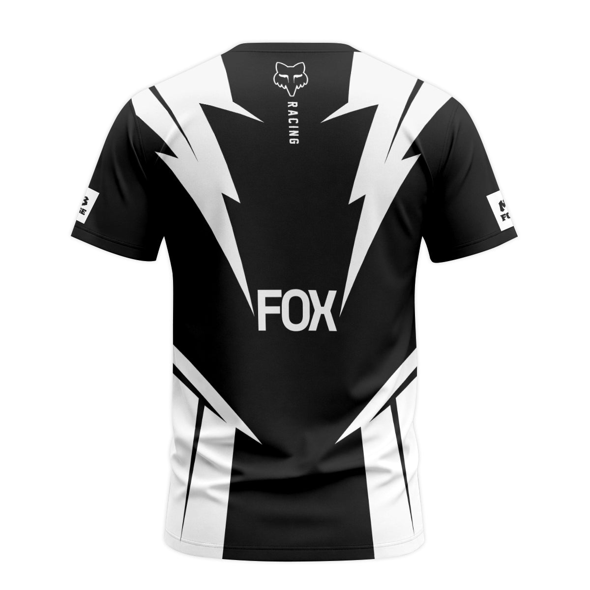 Fox Racing Black White Short Sleeve Mountain Bike Jersey - back view mockup