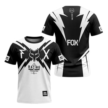 Fox Racing Black White Short Sleeve Mountain Bike Jersey - front and back view