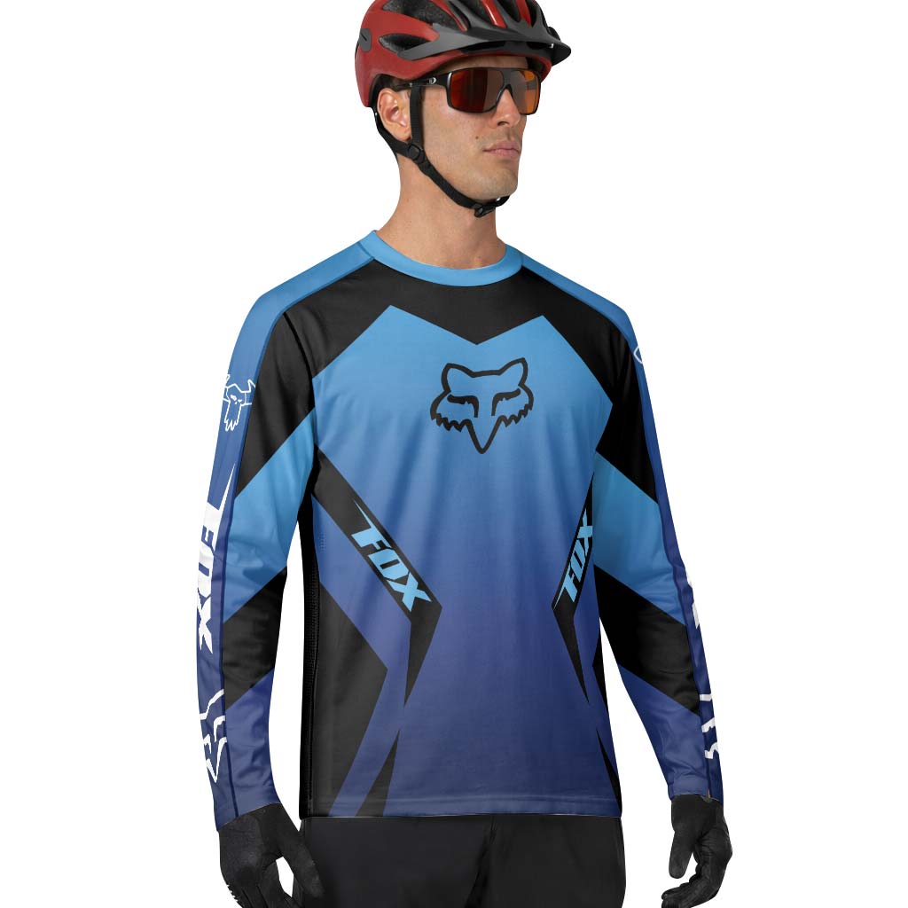 FOX Racing モトクロスジャージ 長袖 ブラック ブルー レア 希少 Fox Racing Blue Black Long Sleeve Mountain Bike Jersey | Fox