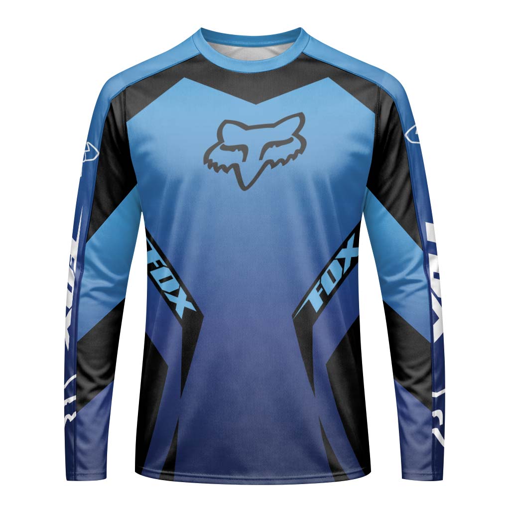 Fox Racing Blue Black Long Sleeve Mountain Bike Jersey - front view mockup