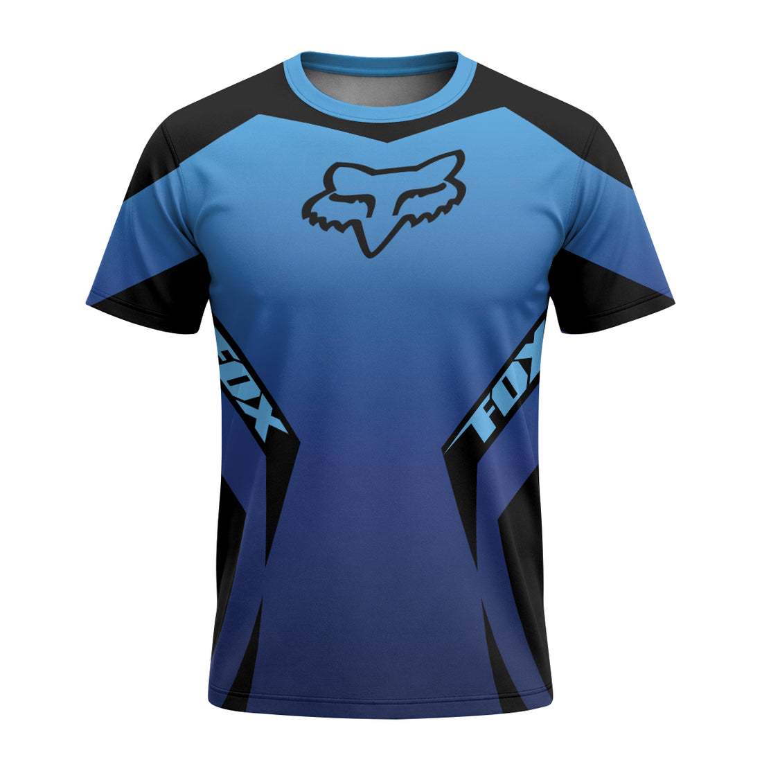 Fox Racing Blue Black Short Sleeve Mountain Bike Jersey - front and back view