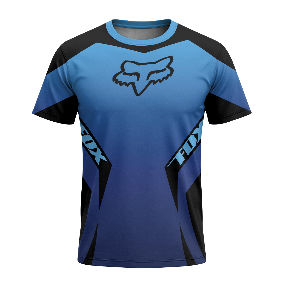 Fox Racing Blue Black Short Sleeve Mountain Bike Jersey - front view mockup