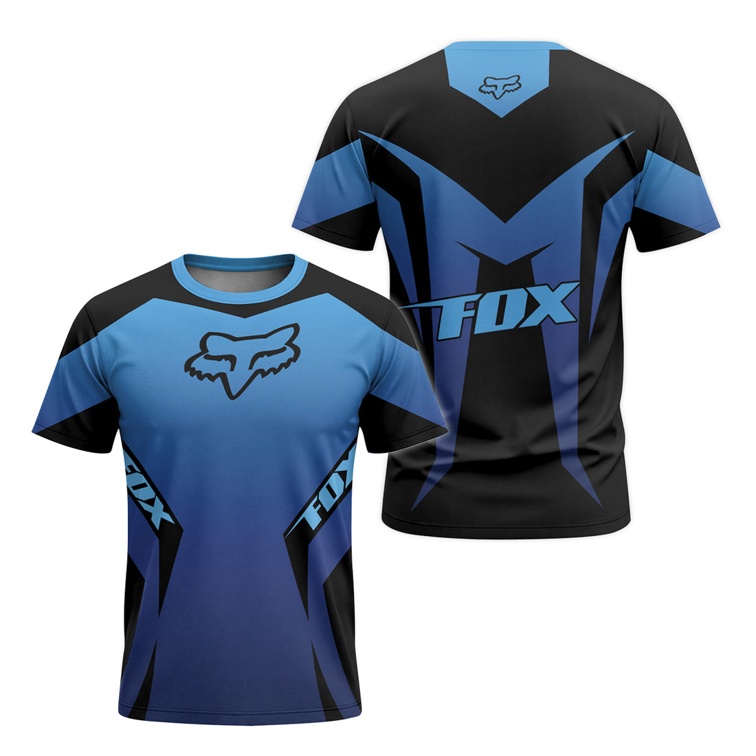 Fox Racing Blue Black Short Sleeve Mountain Bike Jersey - front and back view