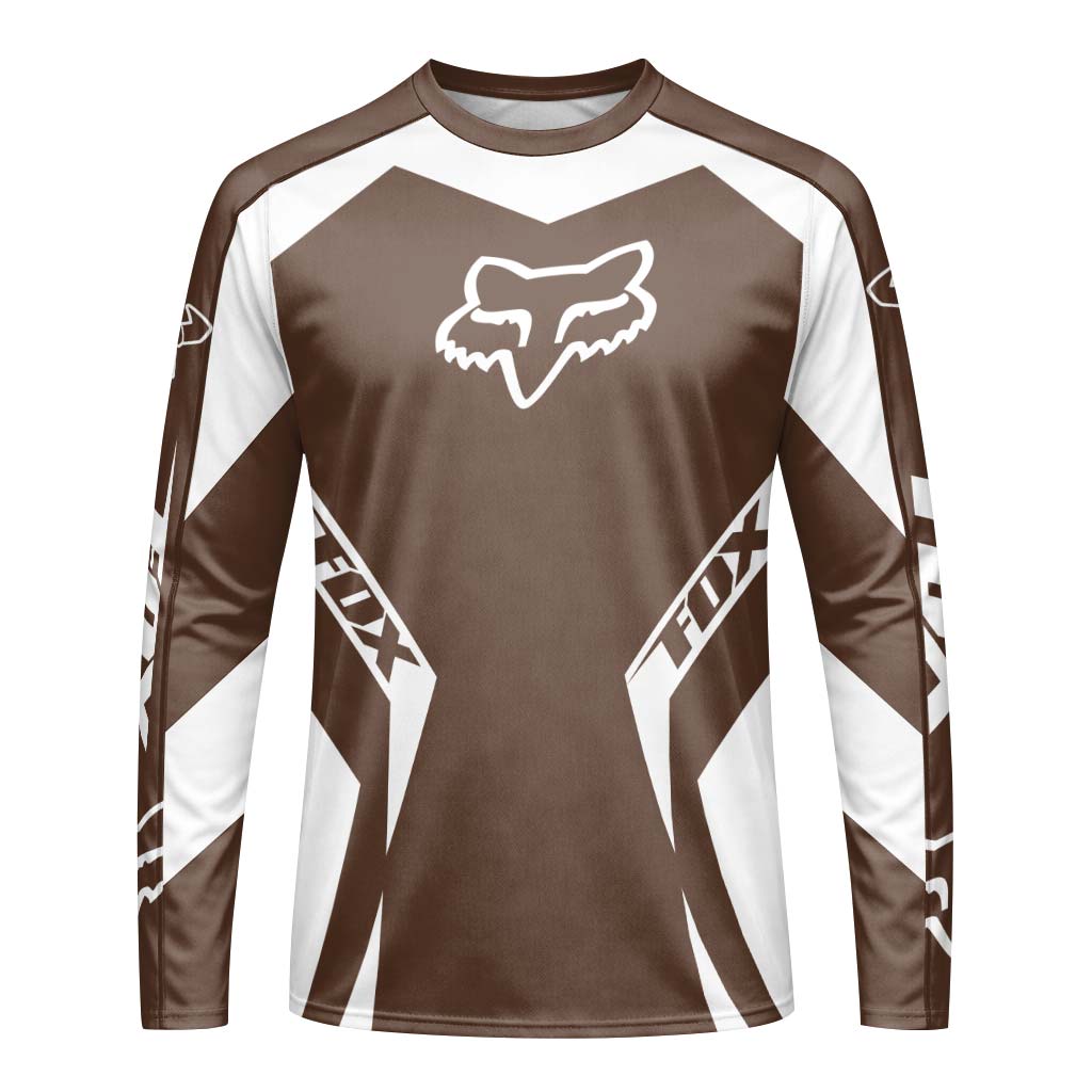 Fox Racing Brown White Long Sleeve Mountain Bike Jersey - front view mockup