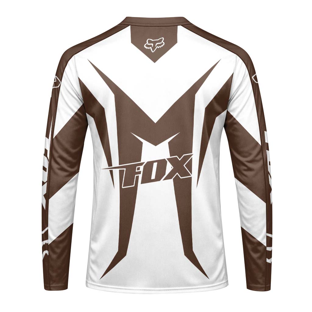 Fox Racing Brown White Long Sleeve Mountain Bike Jersey - front view mockup