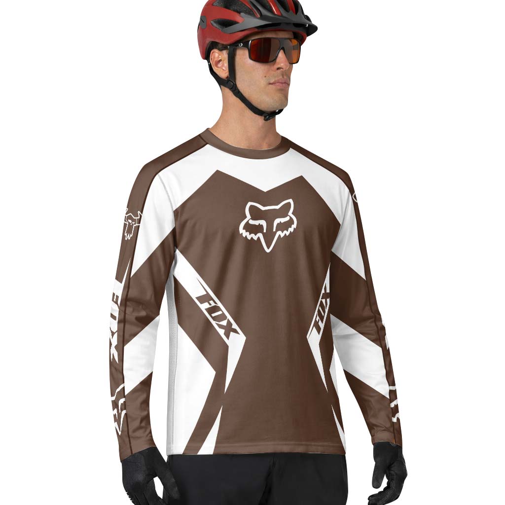 Fox Racing Brown White Long Sleeve Mountain Bike Jersey - lifestyle view