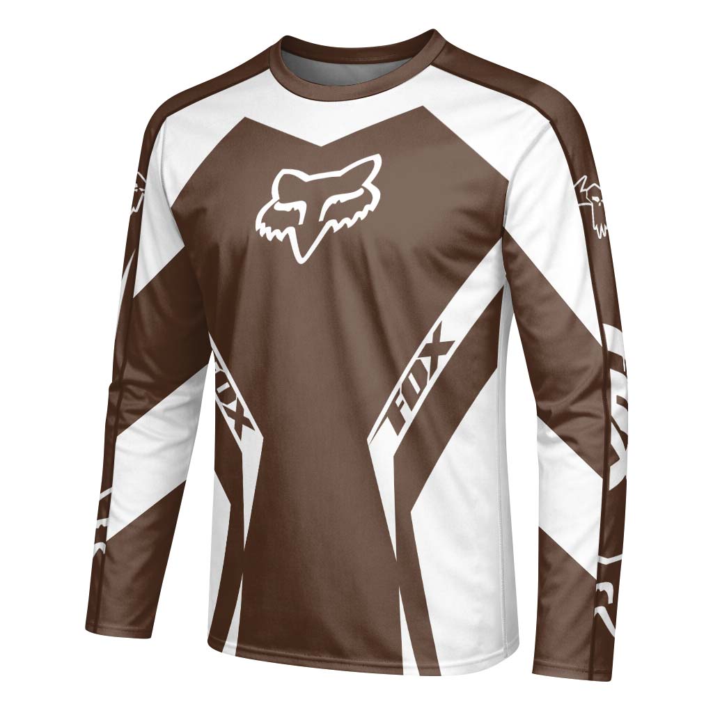 Fox Racing Brown White Long Sleeve Mountain Bike Jersey - left side mockup