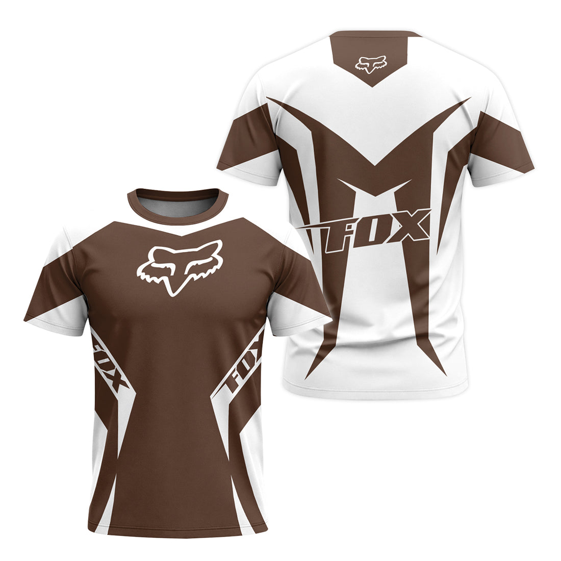 Fox Racing Brown White Short Sleeve Mountain Bike Jersey - front and back view