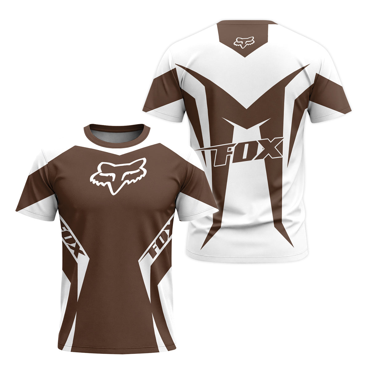 Fox Racing Brown White Short Sleeve Mountain Bike Jersey - front and back view